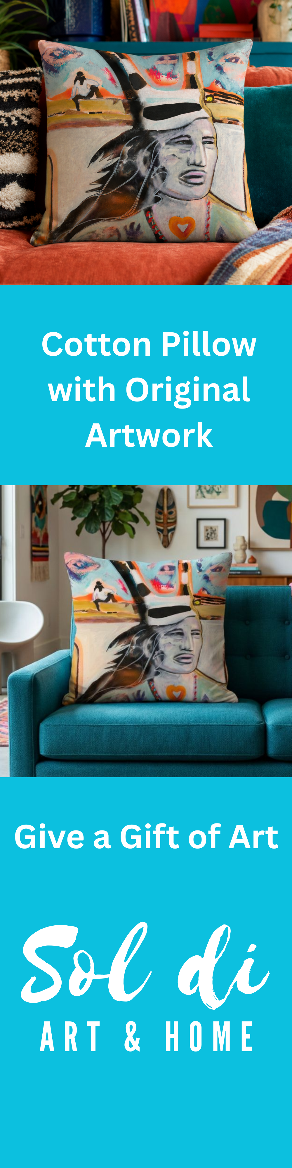 Cotton Pillow Hopi Native Modern Colorful Home DΓ©cor Fine Art Painting Print Abstract Gift Idea for Art Lovers Nature Housewarming Landscape