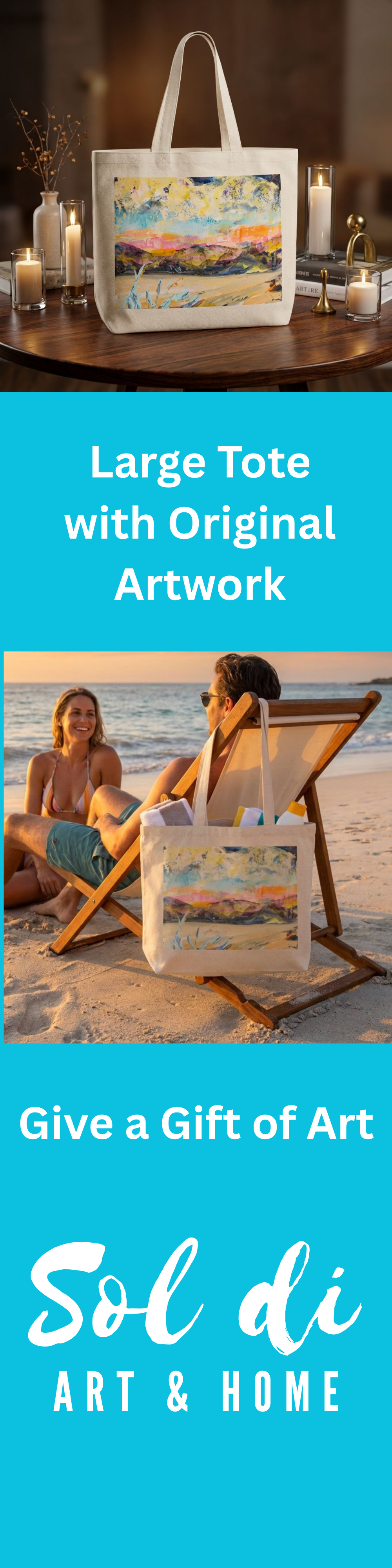 Oversized Tote Bag Desert Landscape Painting Fine Art Home Decor Colorful Modern Abstract Gift Idea for Art Lovers Canvas Cotton Large Purse