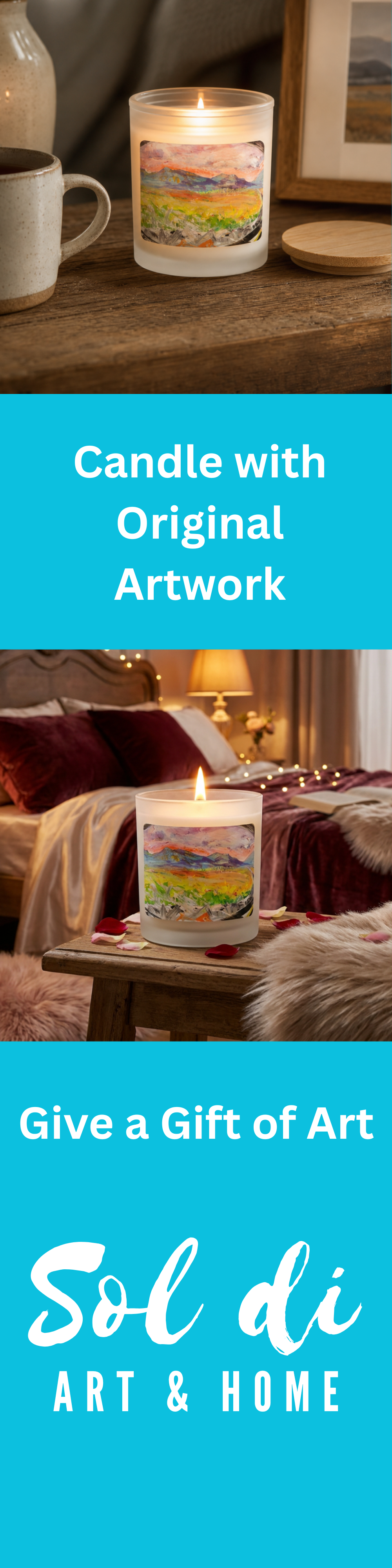 Candle Frosted Glass Landscape Hand Poured Gift Idea for Housewarming Art Lovers Fine Art Home Decor Colorful Modern Abstract Painting