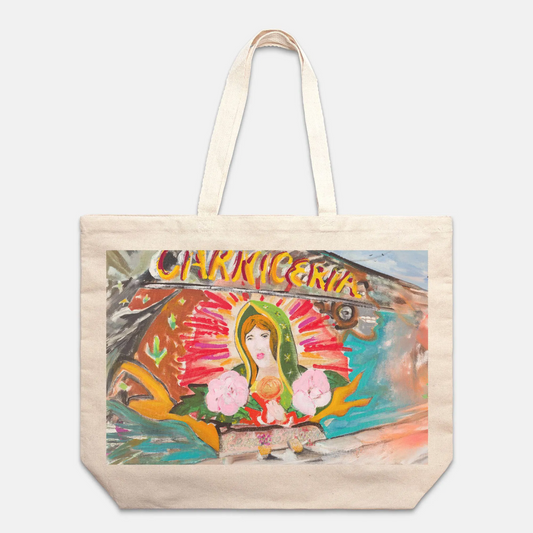 Oversized Tote Madonna Religious Painting Print Colorful Modern Home Décor Fine Art Gift Idea for Art Lovers Christian Large Purse Cotton