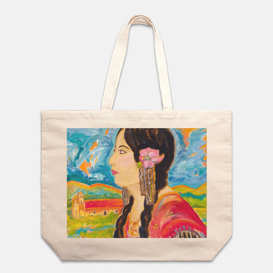 Oversized Tote Bag Ramona Woman Painting Print Fine Art Home Decor Colorful Modern Abstract Gift Idea for Art Lovers Custom Hemet Pageant