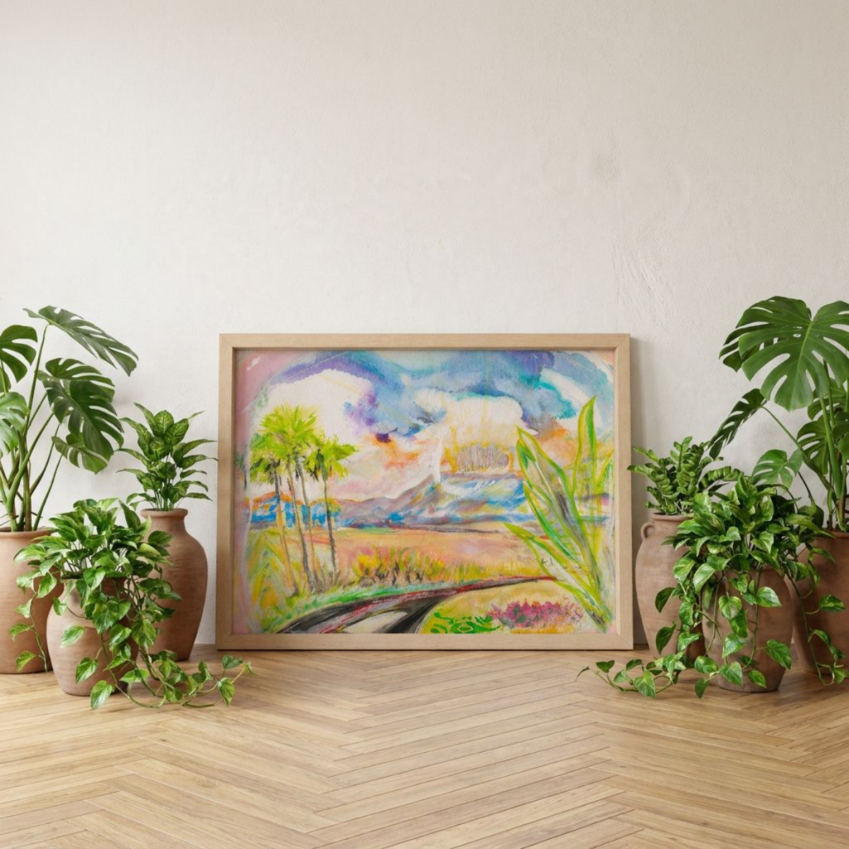 Desert Landscape Canvas Painting Print Colorful Modern Wall Art Home Décor Fine Art Gift Idea for Art Lover Nature Redecorate Road Trip