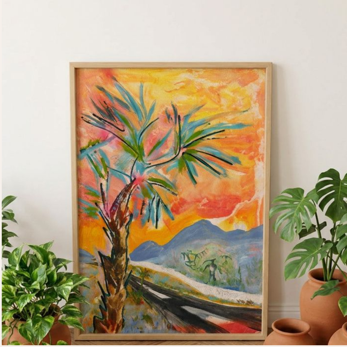 Palm Tree Canvas Landscape Painting Print Colorful Modern Wall Art Home Décor Fine Art Gift Idea for Art Lovers Custom Large Moving Abstract