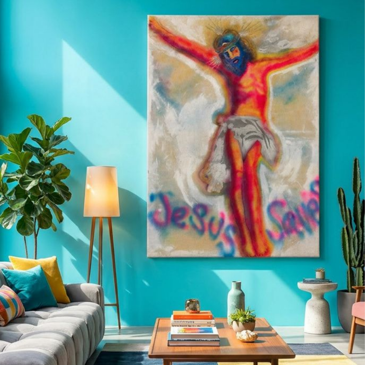Jesus Canvas Christian Modern Wall Art Colorful Home Décor Fine Art Painting Gift Idea for Art Lovers Custom Religious Redecorate Move Large