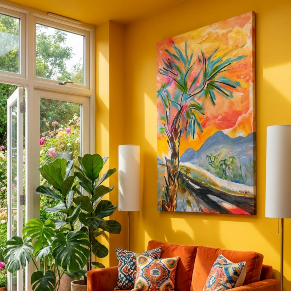 Palm Tree Canvas Landscape Painting Print Colorful Modern Wall Art Home Décor Fine Art Gift Idea for Art Lovers Custom Large Moving Abstract