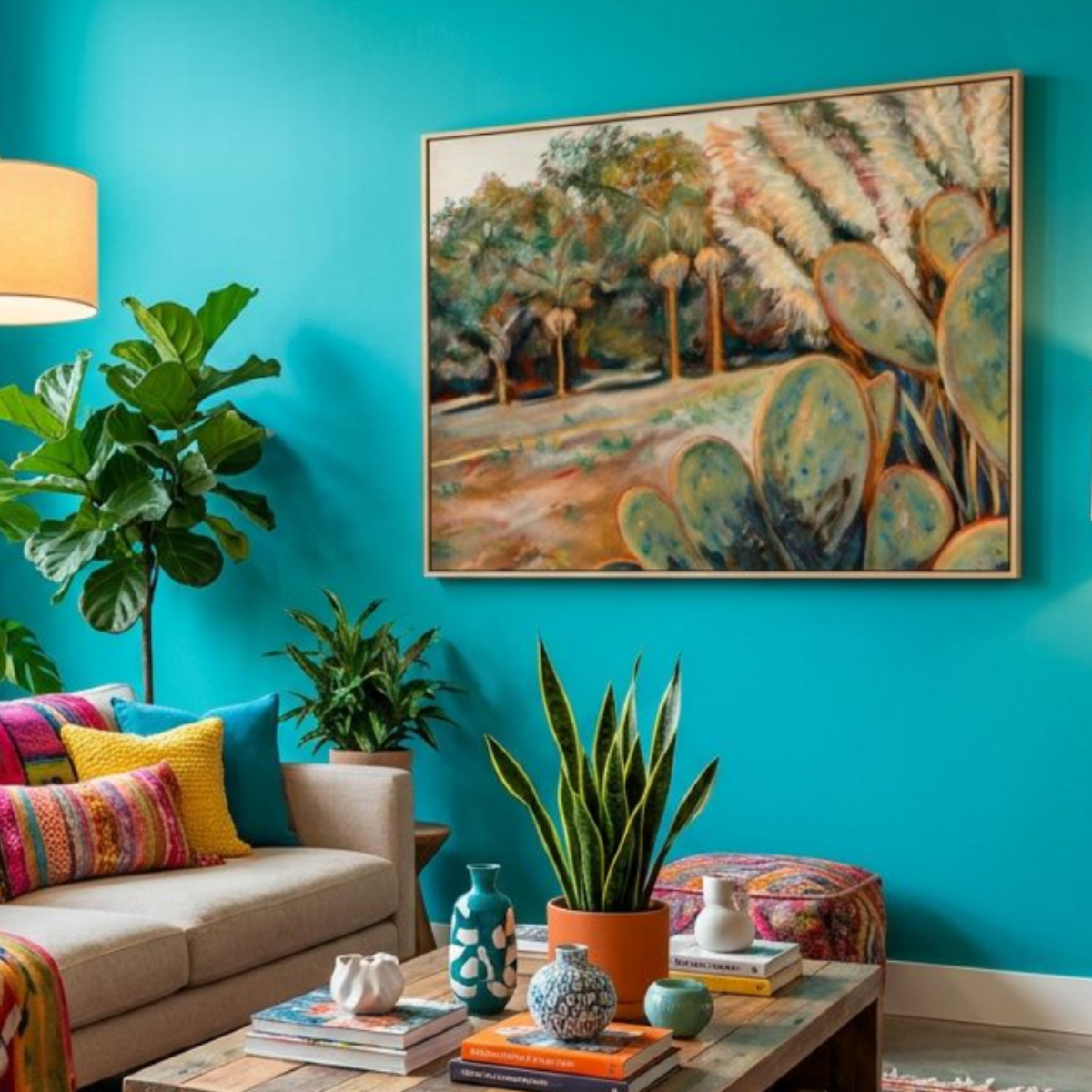 Desert Cactus Canvas Landscape Painting Print Colorful Nature Wall Art Home Decor Modern Fine Art Abstract Gift Idea for Art Lovers Large