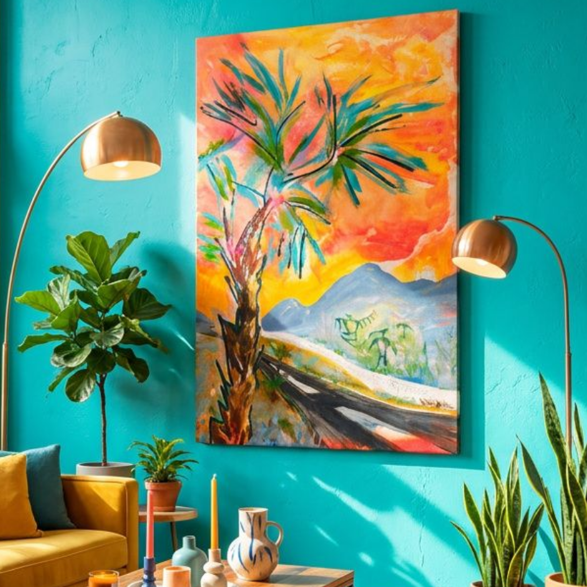 Palm Tree Canvas Landscape Painting Print Colorful Modern Wall Art Home Décor Fine Art Gift Idea for Art Lovers Custom Large Moving Abstract