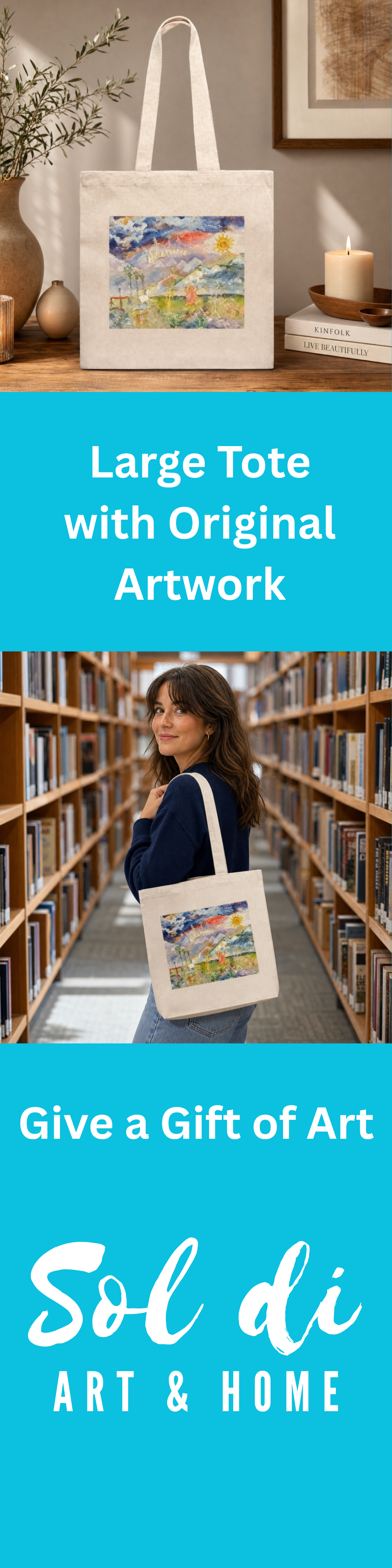 Tote Bag Heavyweight Hollywood Landscape Painting Fine Art Home Decor Colorful Modern Abstract Gift Idea for Art Lovers Canvas Cotton Large Purse