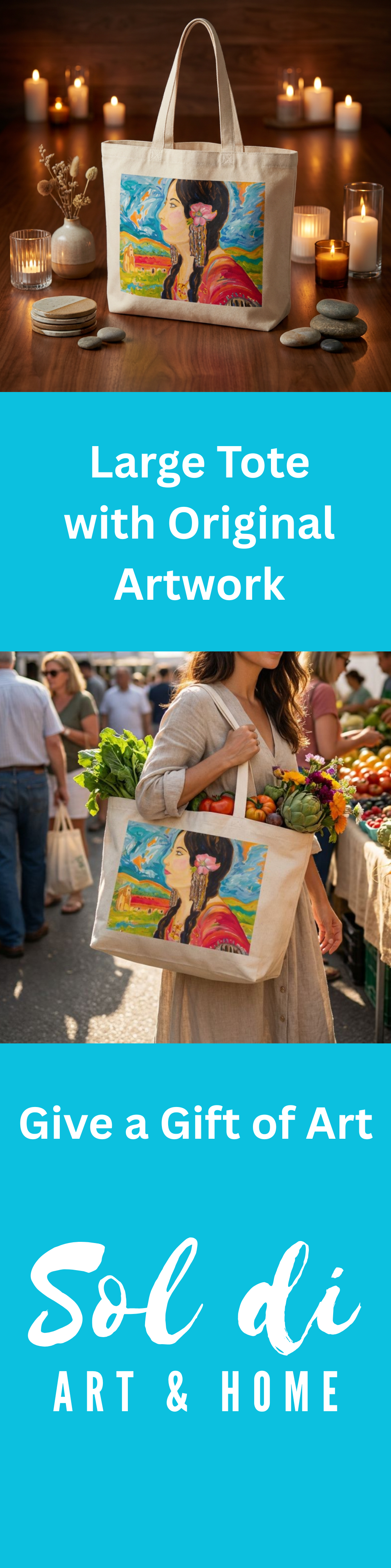 Oversized Tote Bag Ramona Woman Painting Print Fine Art Home Decor Colorful Modern Abstract Gift Idea for Art Lovers Custom Hemet Pageant