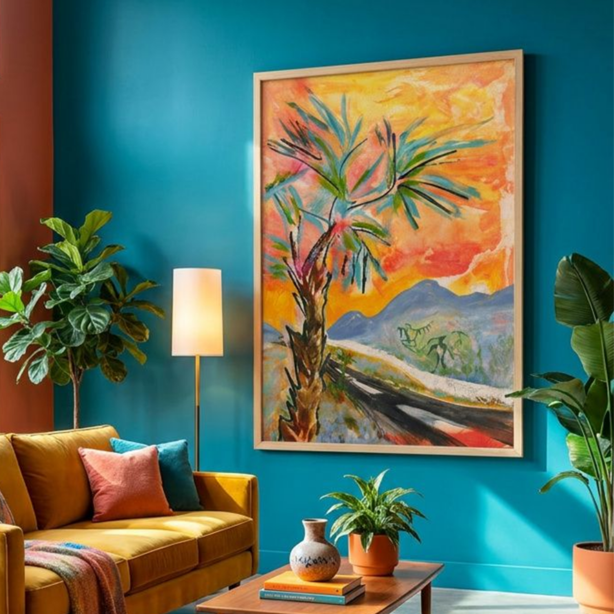 Palm Tree Canvas Landscape Painting Print Colorful Modern Wall Art Home Décor Fine Art Gift Idea for Art Lovers Custom Large Moving Abstract