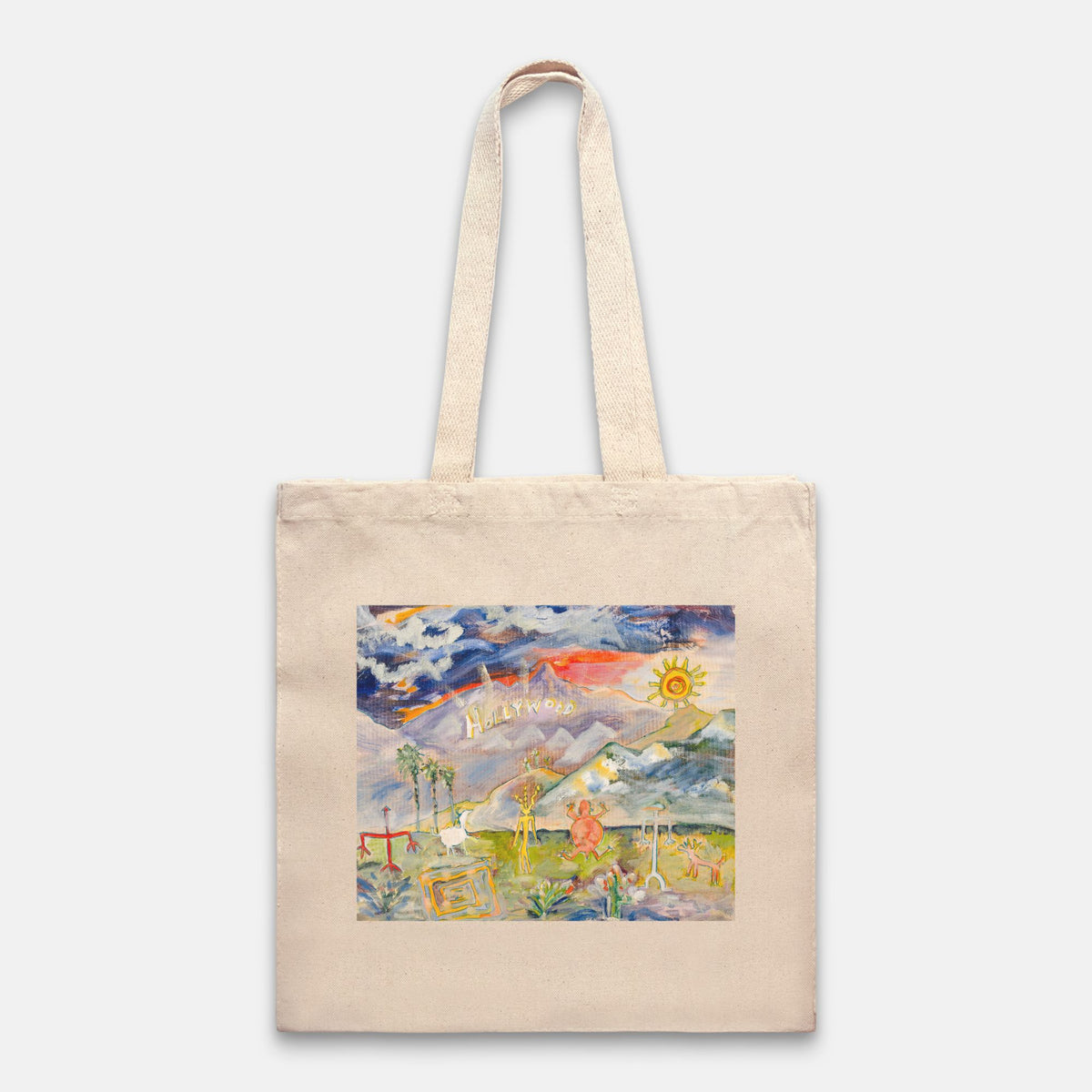 Tote Bag Heavyweight Hollywood Landscape Painting Fine Art Home Decor Colorful Modern Abstract Gift Idea for Art Lovers Canvas Cotton Large Purse