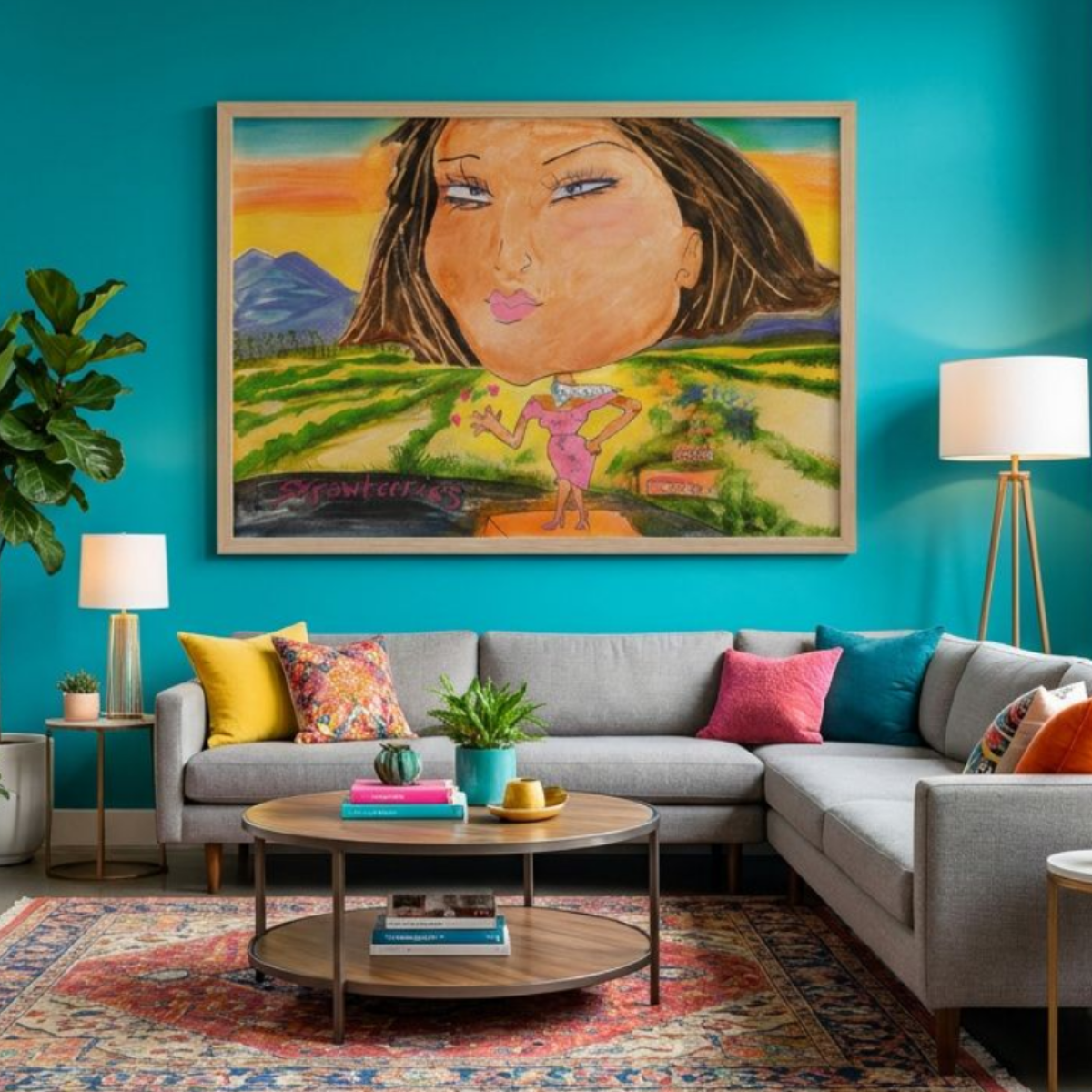 Woman Nature Canvas Landscape Painting Print Colorful Modern Wall Art Home Décor Fine Art Idea for Art Lovers Redecorate Moving Abstract