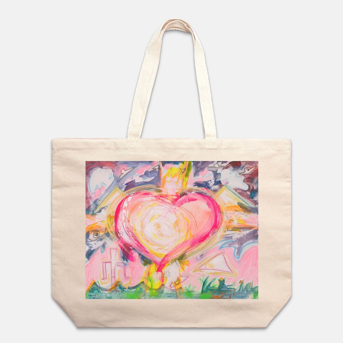 Oversized Tote Bag Heart Painting Print Fine Art Home Decor Colorful Modern Abstract Gift Idea for Art Lovers Canvas Custom Personalized