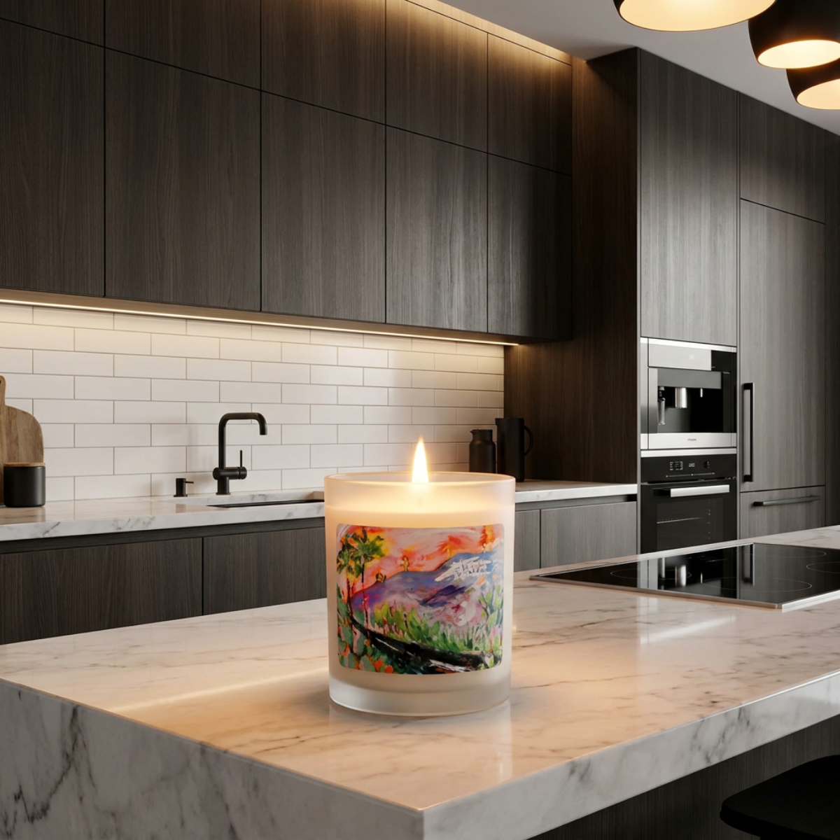 Candle Frosted Glass Hand Poured Landscape Gift Idea for Housewarming Art Lovers Fine Art Home Decor Colorful Modern Abstract Painting