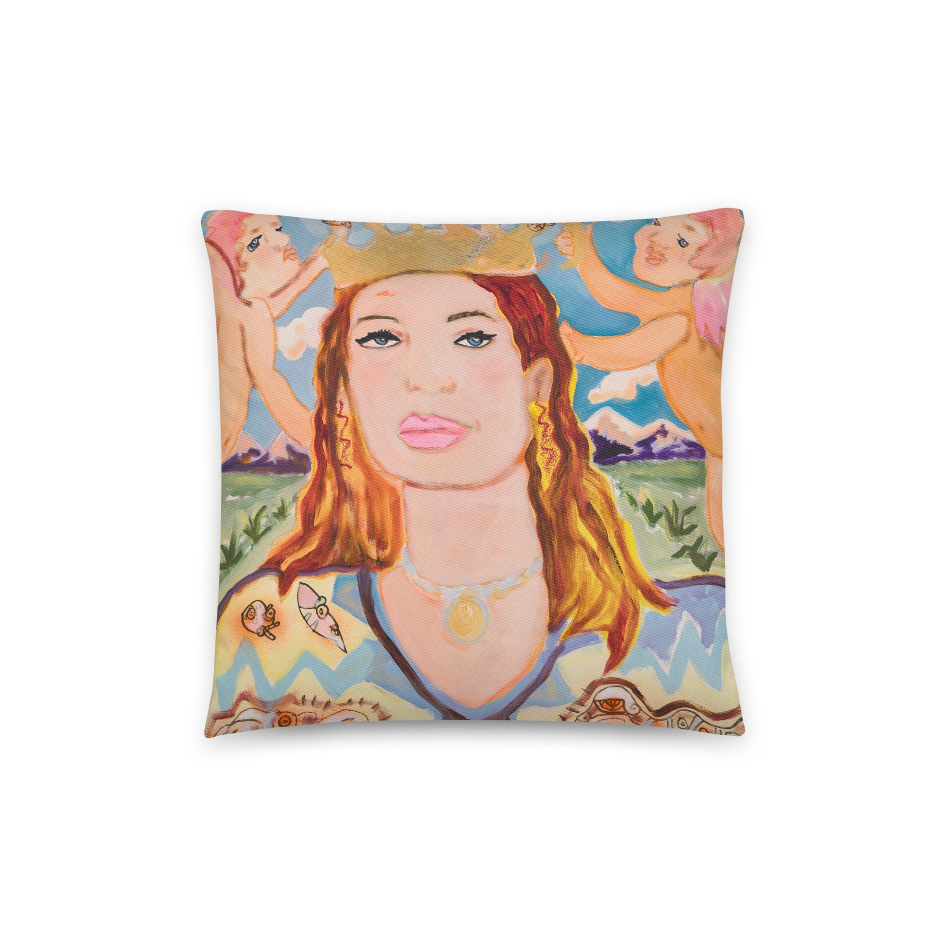 Cotton Pillow Woman Queen Painting Portrait Print Colorful Modern Home Décor Fine Art Gift Idea for Housewarming Abstract Throw Accent