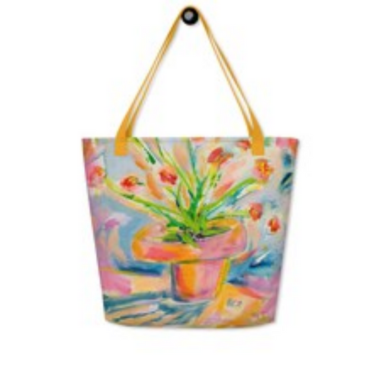 Large Tote Bag Floral Painting Print Fine Art Home Decor Colorful Modern Abstract Gift Idea for Art Lovers Custom Personalized