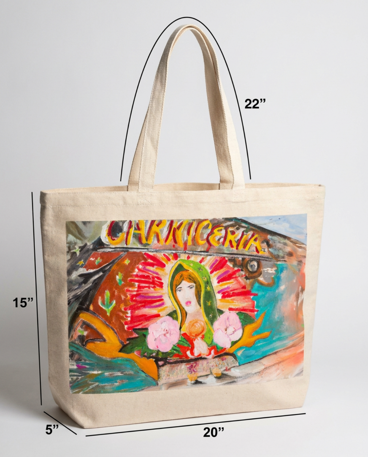 Oversized Tote Madonna Religious Painting Print Colorful Modern Home Décor Fine Art Gift Idea for Art Lovers Christian Large Purse Cotton