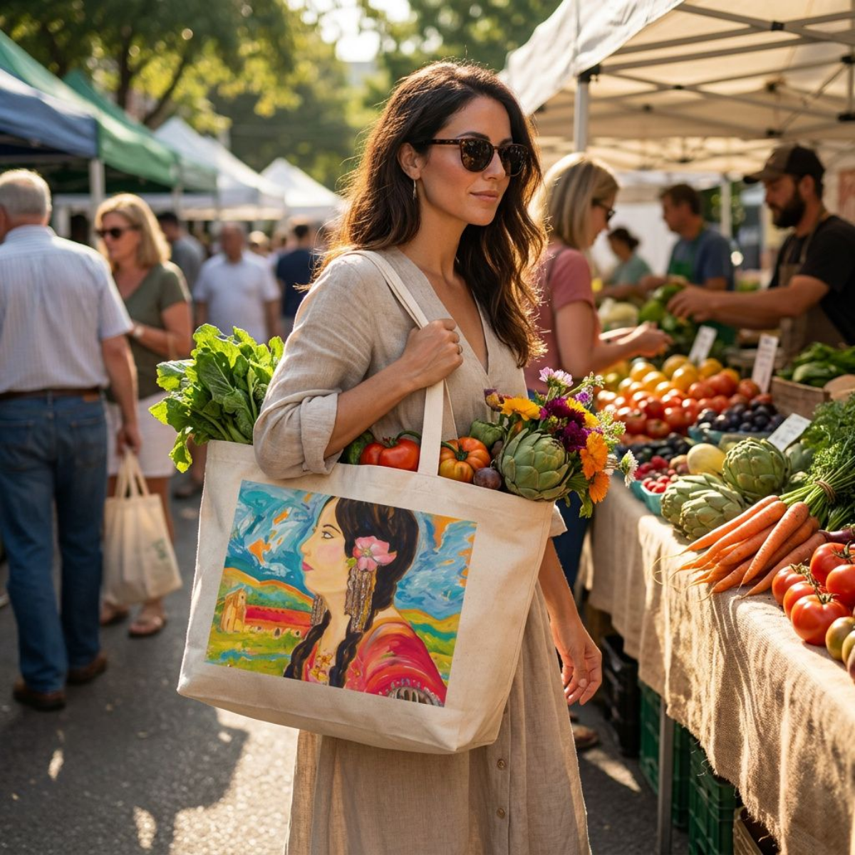 Oversized Tote Bag Ramona Woman Painting Print Fine Art Home Decor Colorful Modern Abstract Gift Idea for Art Lovers Custom Hemet Pageant