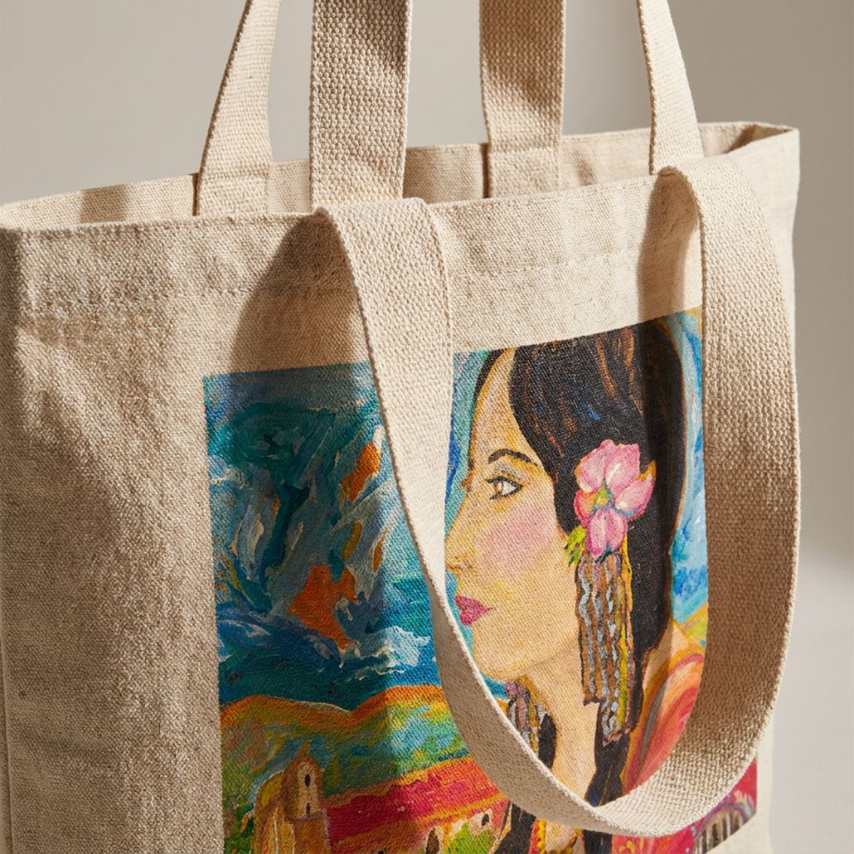 Oversized Tote Bag Ramona Woman Painting Print Fine Art Home Decor Colorful Modern Abstract Gift Idea for Art Lovers Custom Hemet Pageant