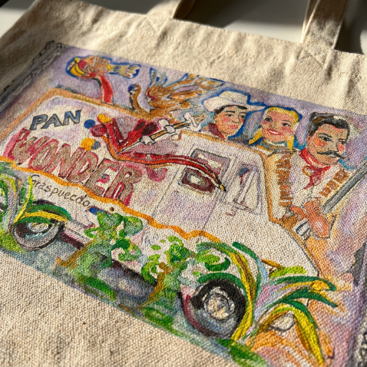 Oversized Tote Bag Food Truck Painting Fine Art Home Decor Colorful Modern Abstract Gift Idea for Art Lovers Canvas Cotton Large Purse