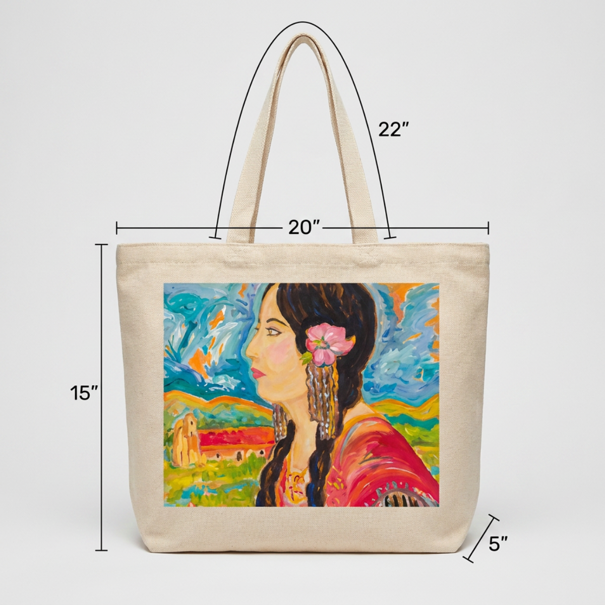 Oversized Tote Bag Ramona Woman Painting Print Fine Art Home Decor Colorful Modern Abstract Gift Idea for Art Lovers Custom Hemet Pageant