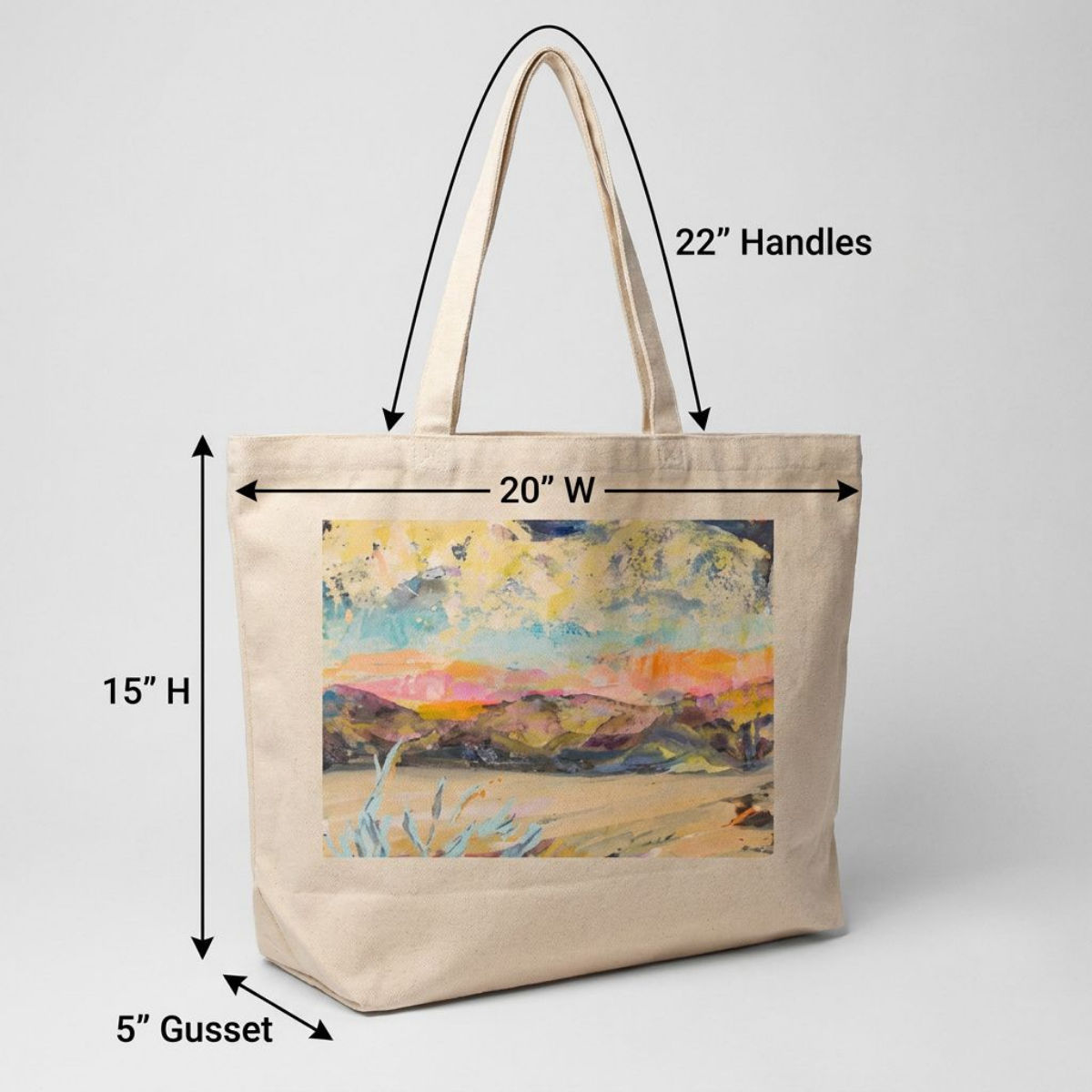 Oversized Tote Bag Desert Landscape Painting Fine Art Home Decor Colorful Modern Abstract Gift Idea for Art Lovers Canvas Cotton Large Purse