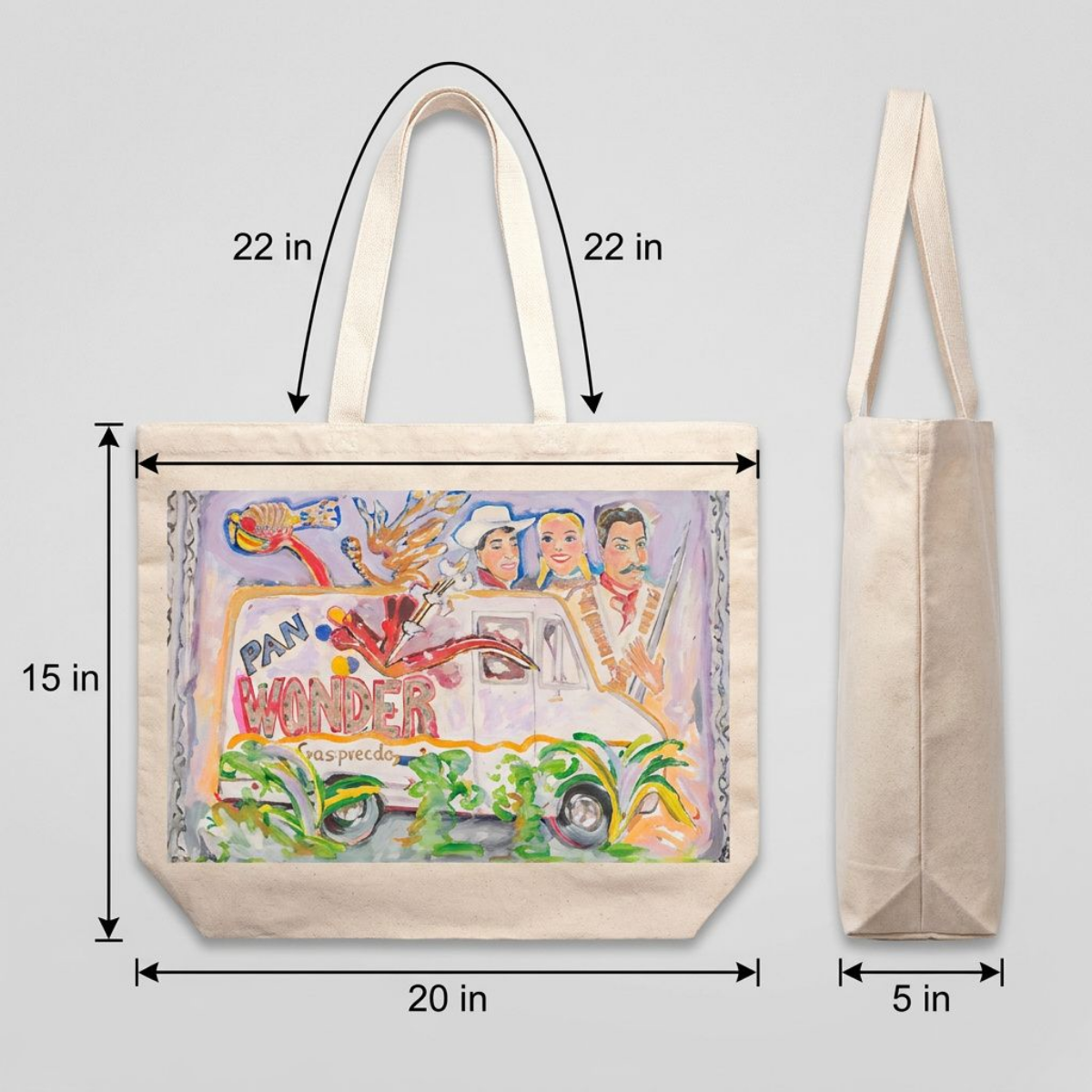 Oversized Tote Bag Food Truck Painting Fine Art Home Decor Colorful Modern Abstract Gift Idea for Art Lovers Canvas Cotton Large Purse
