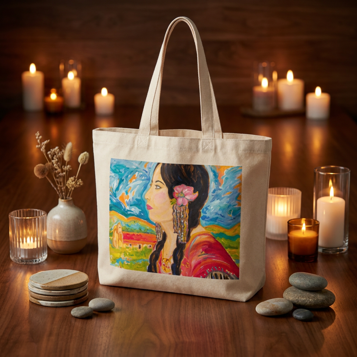 Oversized Tote Bag Ramona Woman Painting Print Fine Art Home Decor Colorful Modern Abstract Gift Idea for Art Lovers Custom Hemet Pageant