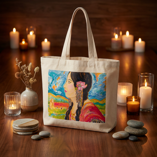 Oversized Tote Bag Ramona Woman Painting Print Fine Art Home Decor Colorful Modern Abstract Gift Idea for Art Lovers Custom Hemet Pageant