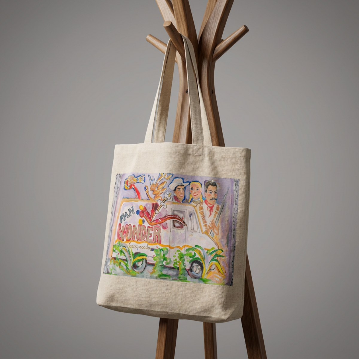 Oversized Tote Bag Food Truck Painting Fine Art Home Decor Colorful Modern Abstract Gift Idea for Art Lovers Canvas Cotton Large Purse