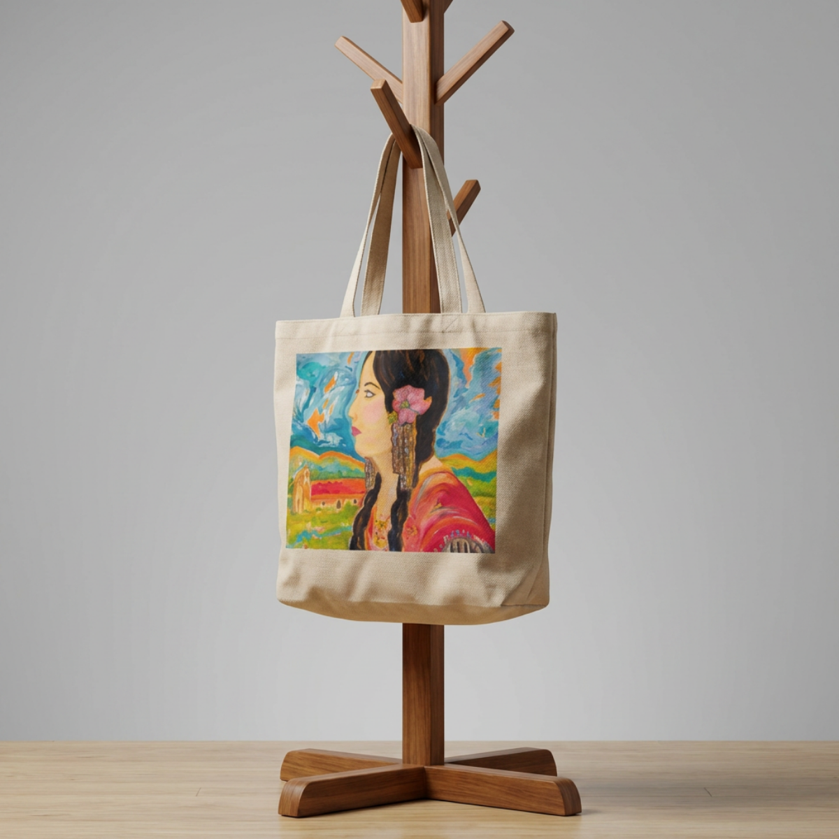 Oversized Tote Bag Ramona Woman Painting Print Fine Art Home Decor Colorful Modern Abstract Gift Idea for Art Lovers Custom Hemet Pageant