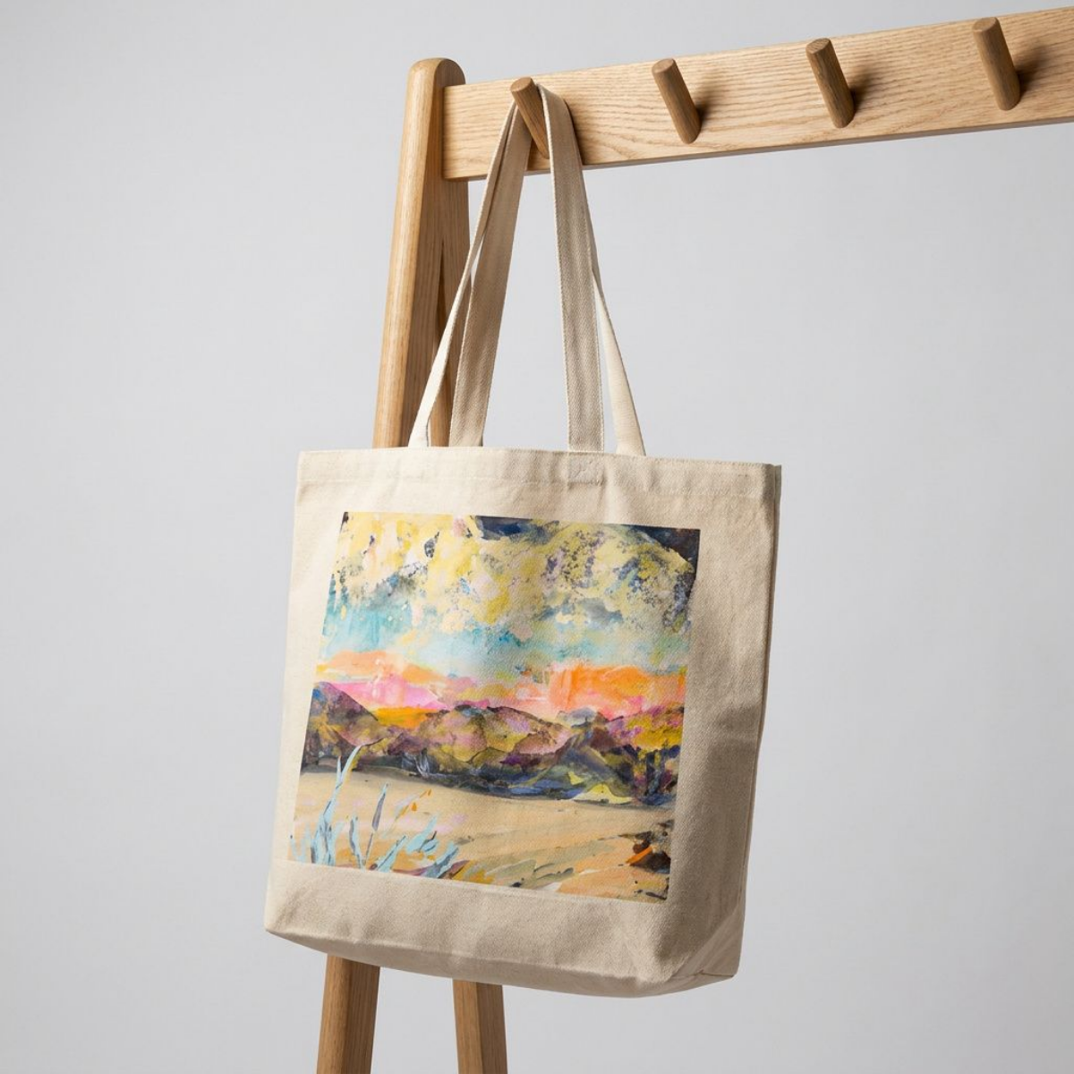 Oversized Tote Bag Desert Landscape Painting Fine Art Home Decor Colorful Modern Abstract Gift Idea for Art Lovers Canvas Cotton Large Purse