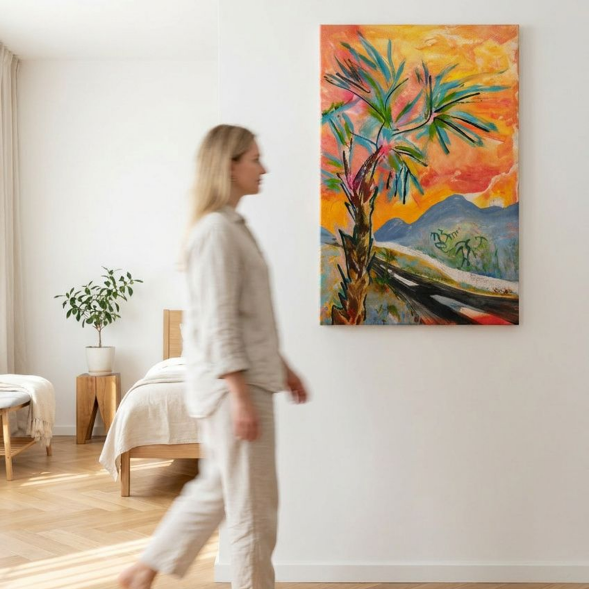 Palm Tree Canvas Landscape Painting Print Colorful Modern Wall Art Home Décor Fine Art Gift Idea for Art Lovers Custom Large Moving Abstract