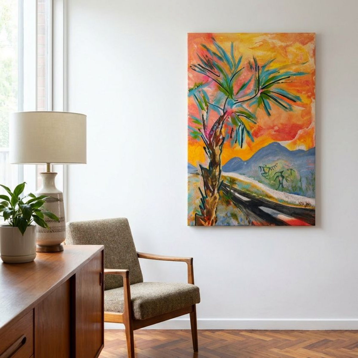 Palm Tree Canvas Landscape Painting Print Colorful Modern Wall Art Home Décor Fine Art Gift Idea for Art Lovers Custom Large Moving Abstract