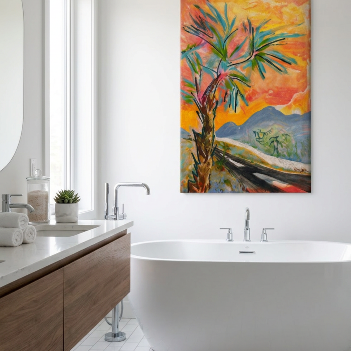 Palm Tree Canvas Landscape Painting Print Colorful Modern Wall Art Home Décor Fine Art Gift Idea for Art Lovers Custom Large Moving Abstract