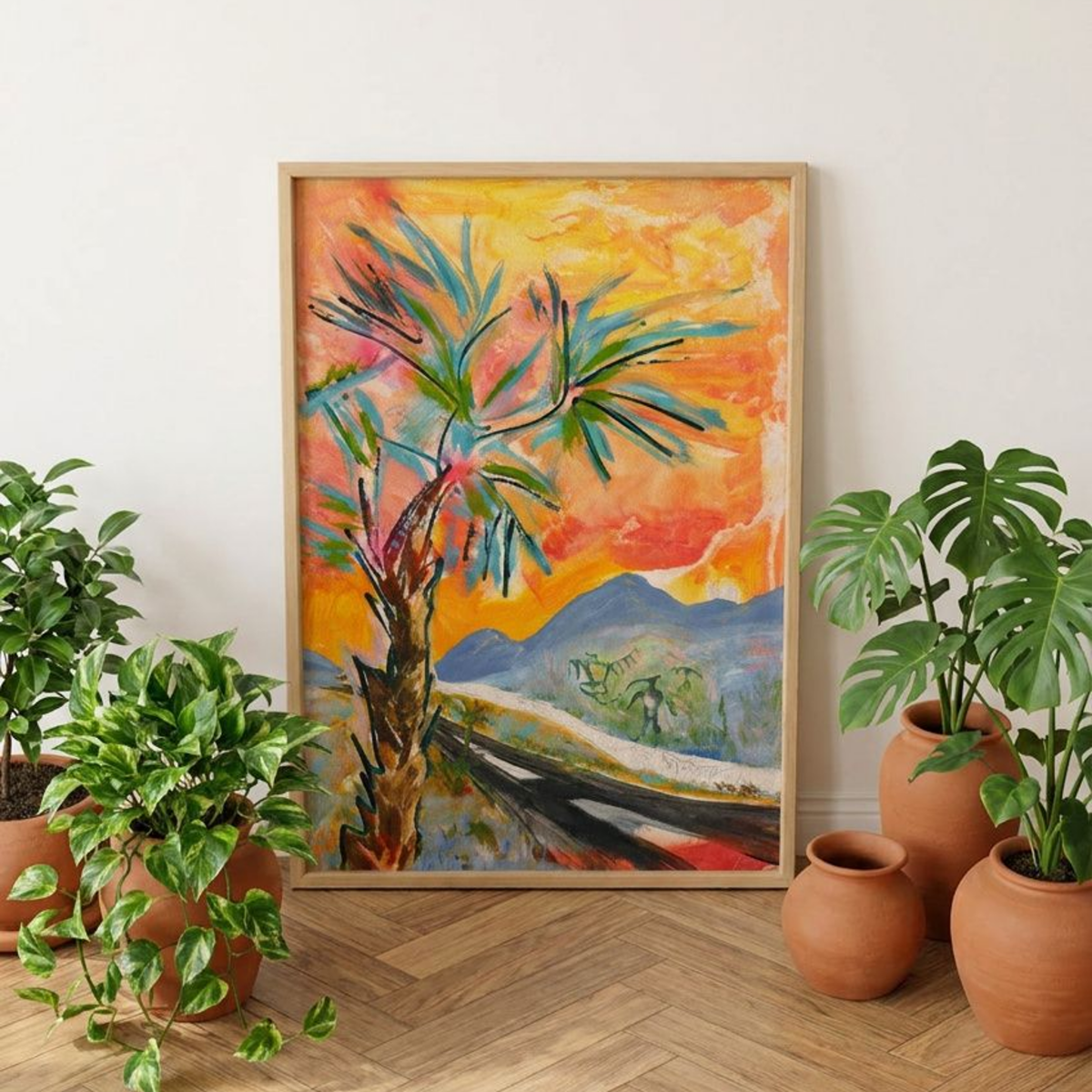 Palm Tree Canvas Landscape Painting Print Colorful Modern Wall Art Home Décor Fine Art Gift Idea for Art Lovers Custom Large Moving Abstract