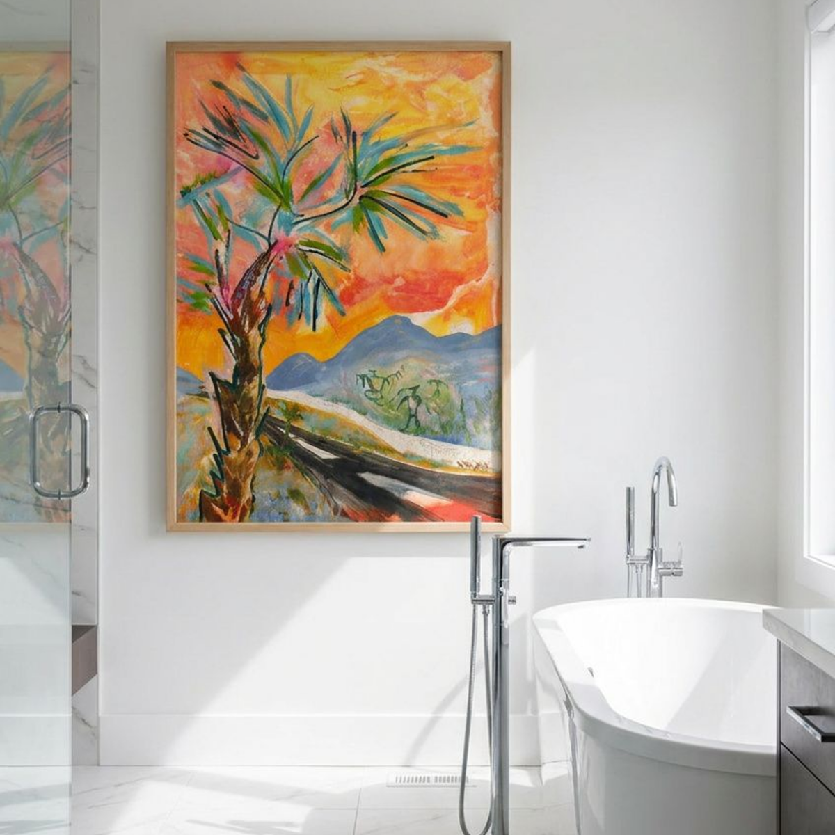 Palm Tree Canvas Landscape Painting Print Colorful Modern Wall Art Home Décor Fine Art Gift Idea for Art Lovers Custom Large Moving Abstract