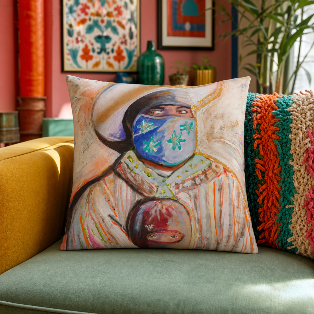 Cotton Pillow Hispanic Gaucho Vaquero Modern Colorful Home Décor Fine Art Painting Print Abstract Gift Idea for Art Lovers Housewarming
