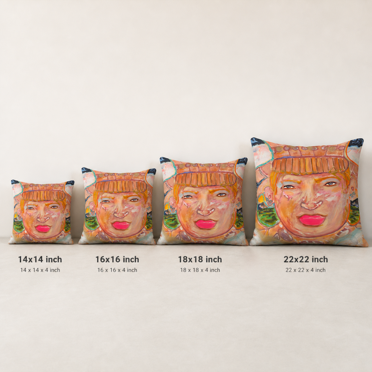 Cotton Pillow Native Painting Portrait Print Colorful Modern Home Décor Fine Art Gift Idea for Housewarming Abstract Throw Accent Pillow Art