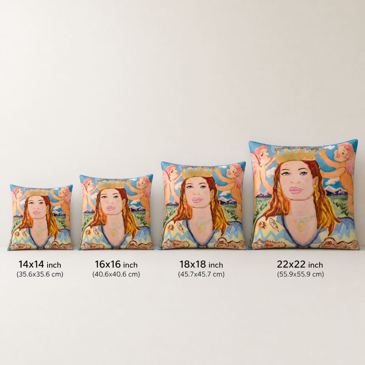 Cotton Pillow Woman Queen Painting Portrait Print Colorful Modern Home Décor Fine Art Gift Idea for Housewarming Abstract Throw Accent