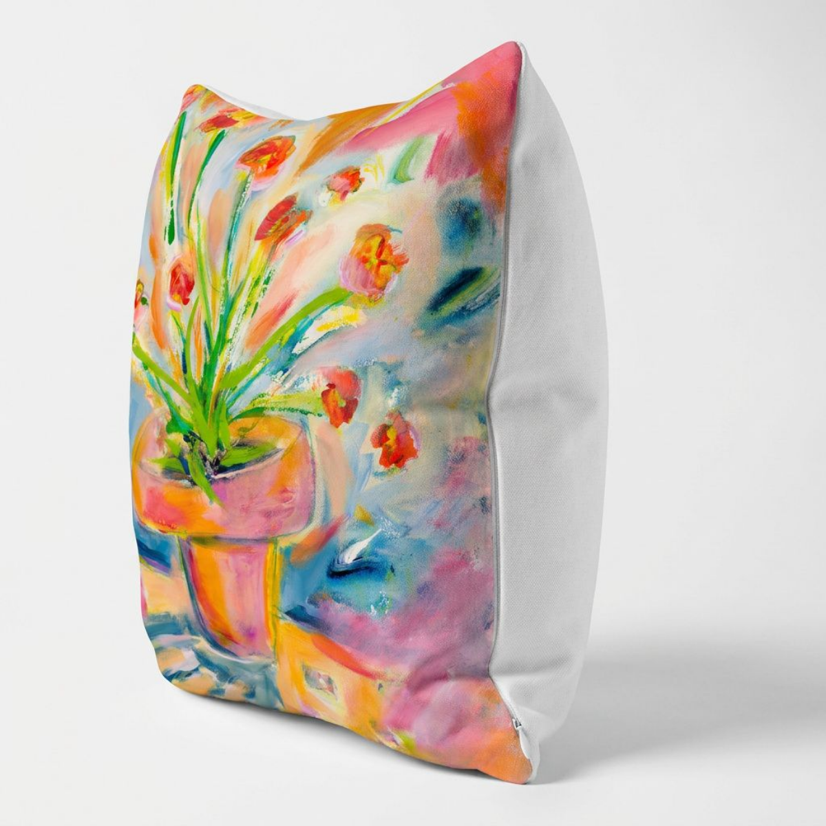 Cotton Pillow Floral Painting Print Fine Art Home Decor Colorful Modern Abstract Gift Idea for Art Lovers Custom Personalized Throw Accent