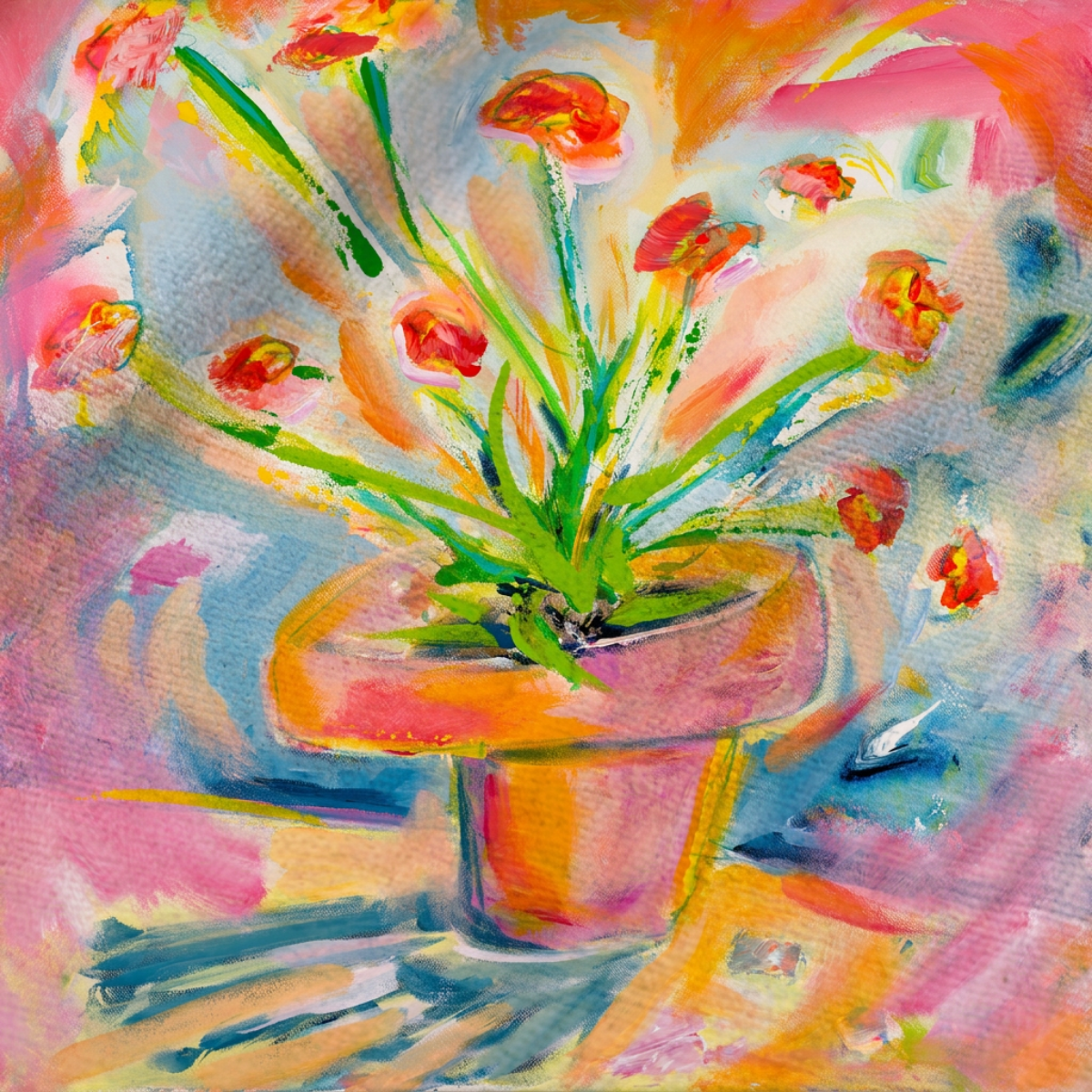 Cotton Pillow Floral Painting Print Fine Art Home Decor Colorful Modern Abstract Gift Idea for Art Lovers Custom Personalized Throw Accent