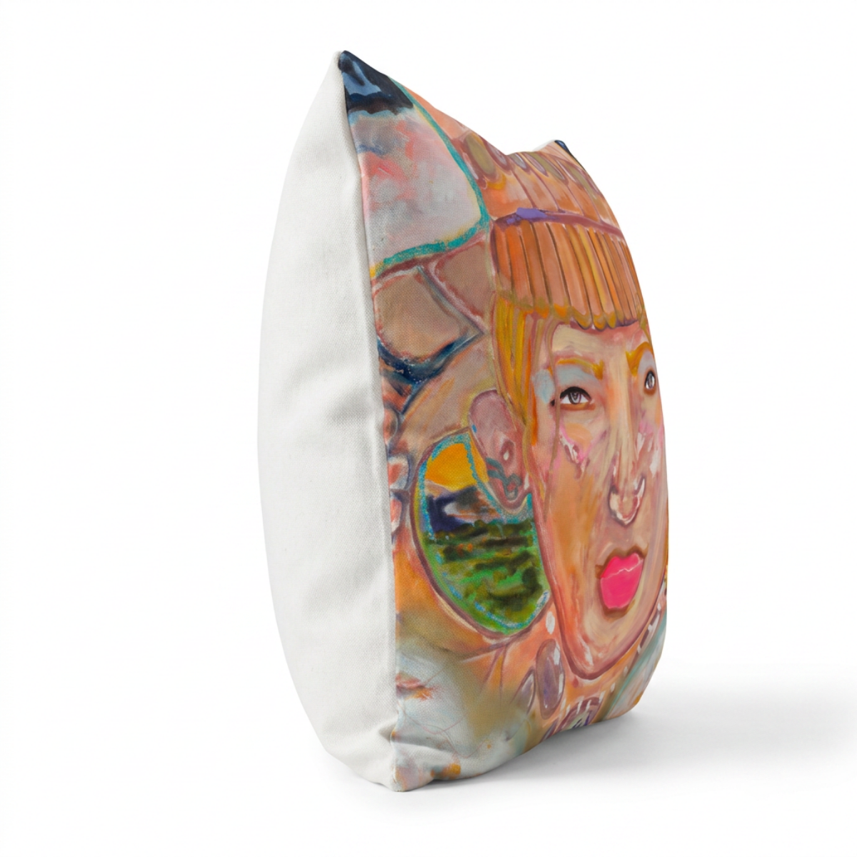Cotton Pillow Native Painting Portrait Print Colorful Modern Home Décor Fine Art Gift Idea for Housewarming Abstract Throw Accent Pillow Art