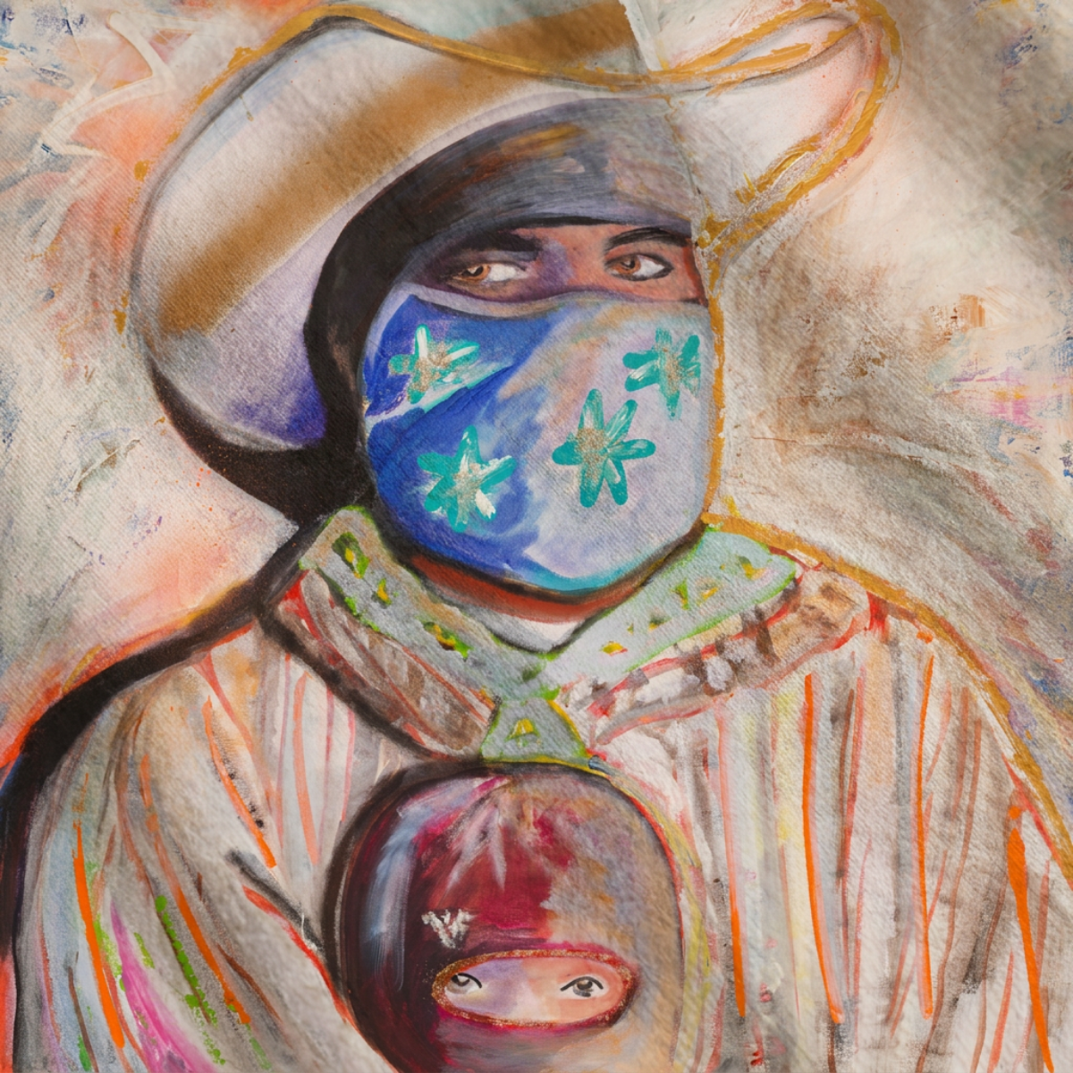 Cotton Pillow Hispanic Gaucho Vaquero Modern Colorful Home Décor Fine Art Painting Print Abstract Gift Idea for Art Lovers Housewarming