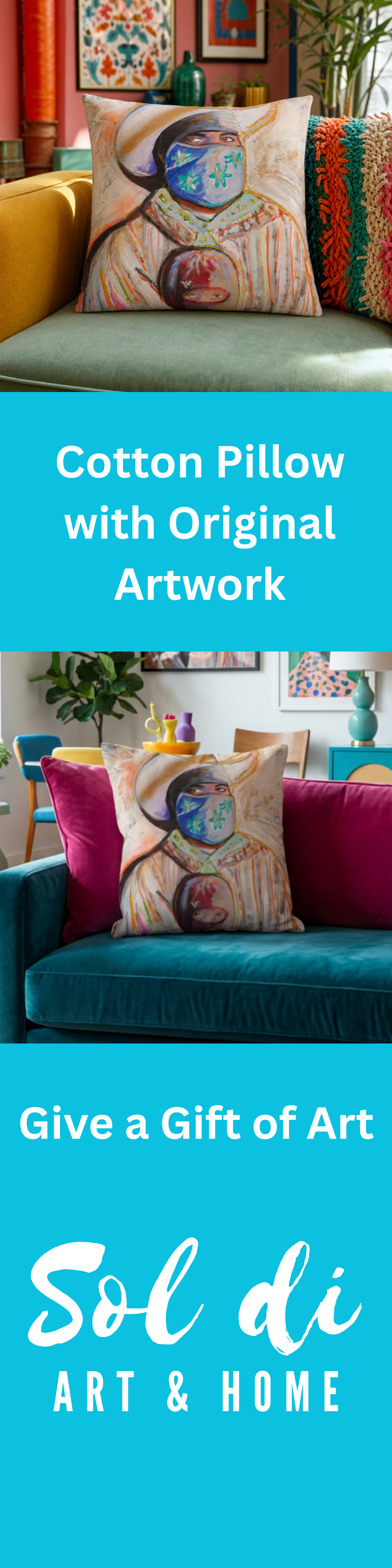 Cotton Pillow Hispanic Gaucho Vaquero Modern Colorful Home Décor Fine Art Painting Print Abstract Gift Idea for Art Lovers Housewarming