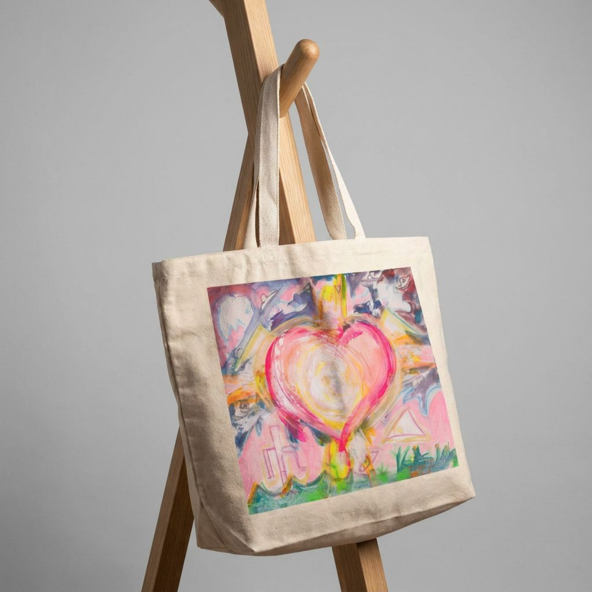 Oversized Tote Bag Heart Painting Print Fine Art Home Decor Colorful Modern Abstract Gift Idea for Art Lovers Canvas Custom Personalized