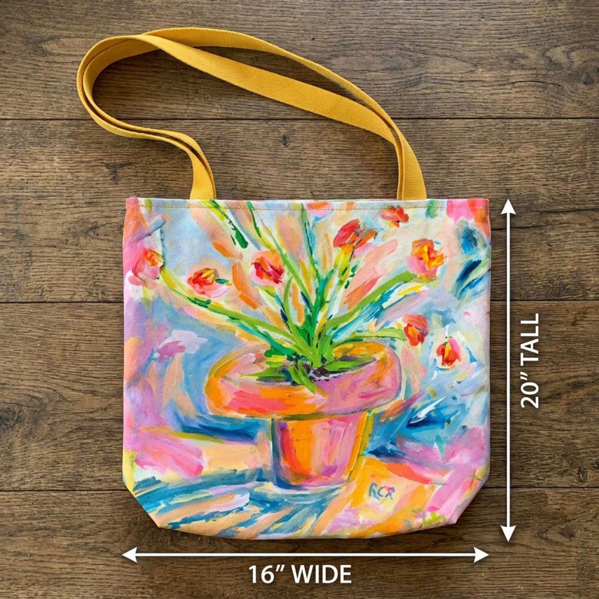 Large Tote Bag Floral Painting Print Fine Art Home Decor Colorful Modern Abstract Gift Idea for Art Lovers Custom Personalized
