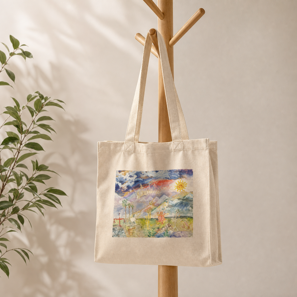 Tote Bag Heavyweight Hollywood Landscape Painting Fine Art Home Decor Colorful Modern Abstract Gift Idea for Art Lovers Canvas Cotton Large Purse