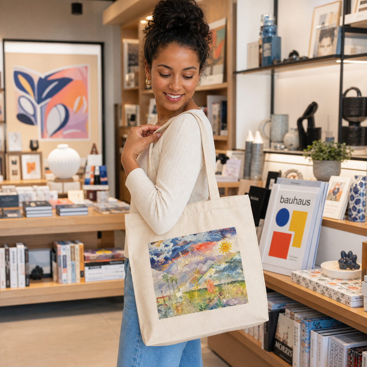 Tote Bag Heavyweight Hollywood Landscape Painting Fine Art Home Decor Colorful Modern Abstract Gift Idea for Art Lovers Canvas Cotton Large Purse