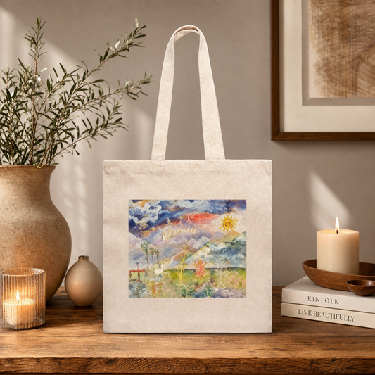 Tote Bag Heavyweight Hollywood Landscape Painting Fine Art Home Decor Colorful Modern Abstract Gift Idea for Art Lovers Canvas Cotton Large Purse